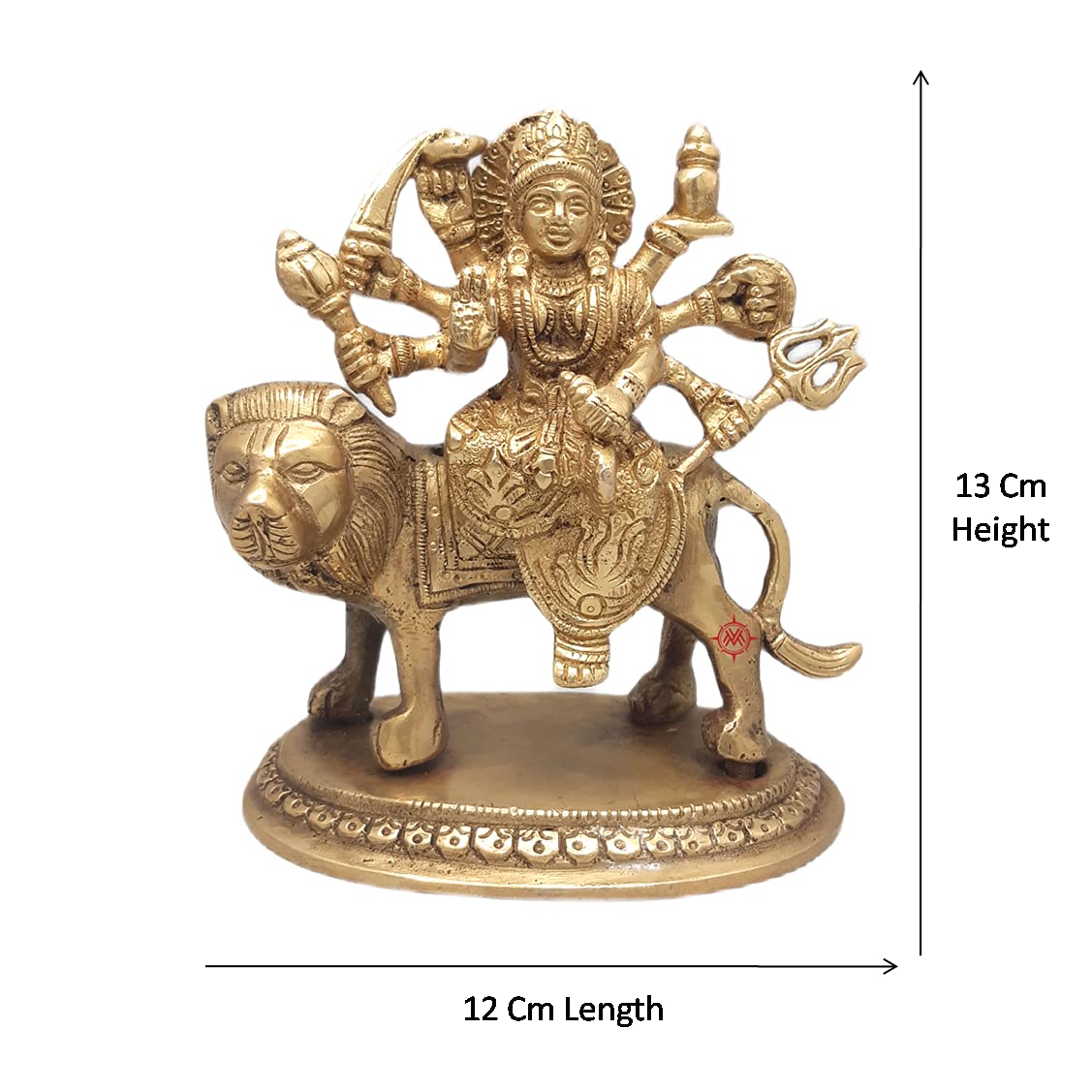 Brass Idol of Maa Durga Statue on Lion for Blessings, Health & Wealth (L 12 Cm/H 13 cm/Wt 1.2 kg)