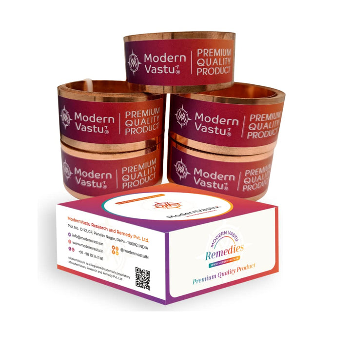 MV VASTU Remedies Strips Copper Combo Pack of 5 | Size L-10.3 feet x W-1 inch/25mm x Gauge 0.2 mm- (Entrance Toilet Correction and Zone Balancing) - Pack of 5