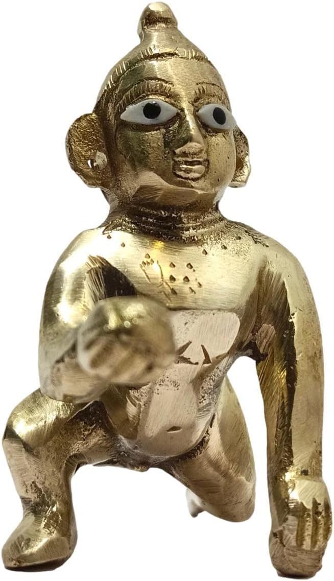 Pure Brass Lord Laddu Gopal Ji God Idol Janmashtami Statue - Weight-300 Grams