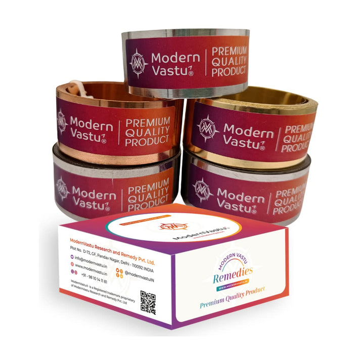 MV VASTU Remedies Strips 5 in 1 Combo | Copper/Brass/Stainless Steel/Aluminium/Iron | Size L-10.3 feet x W-1 inch/25mm x Gauge 0.2 mm- (Entrance Toilet Correction and Zone Balancing) Pack of 5