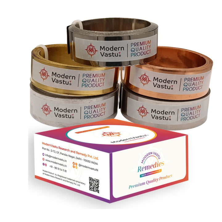 Remedies Metal Vastu Strips Combo- Size L 10.3 feet x W0.75 /18mm x Gauge 0.2 mm- (Entrance Toilet Correction and Zone Balancing) – Copper/Brass/Stainless Steel/Aluminium/Iron - Pack of 5