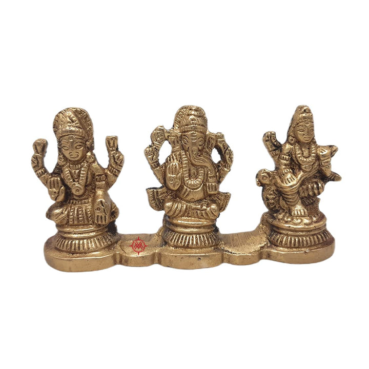 Brass Laxmi Ganesh Saraswati Bhagwan Idol | Ganpati Murti Metal Statue for Home Office Success Entrance Decor Diwali Pooja Good Luck Gift