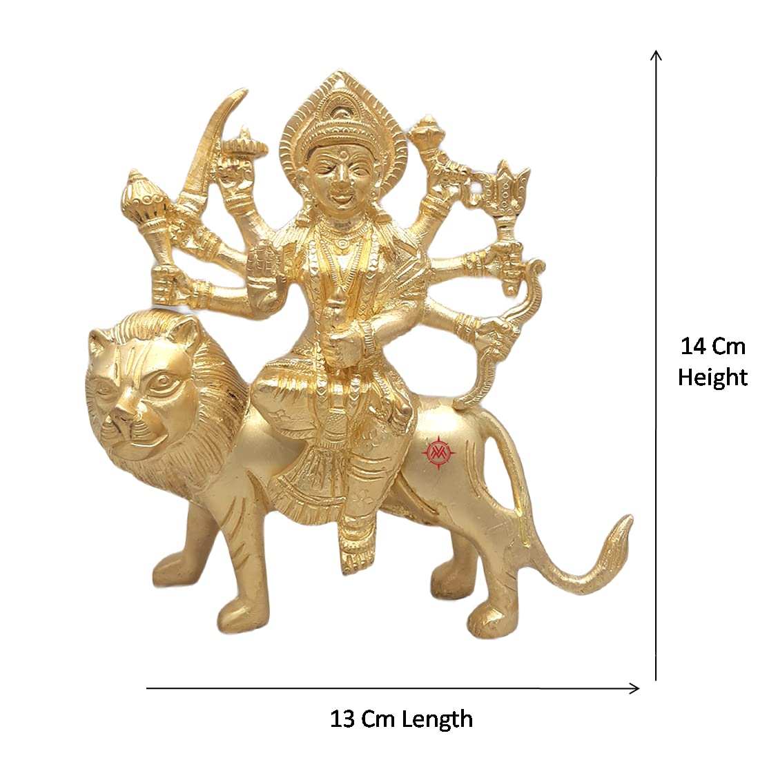 Brass Idol of Maa Sherawali | Maa Durga Statue on Lion for Blessings, Health & Wealth (L 13 Cm/H 14 cm/Wt 1 kg)