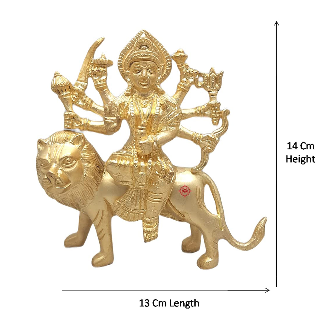 Brass Idol of Maa Sherawali | Maa Durga Statue on Lion for Blessings, Health & Wealth (L 13 Cm/H 14 cm/Wt 1 kg)