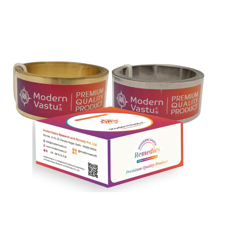 MV VASTU Remedies Strips Brass & Iron | Size L-10.3 feet x W-1 inch/25mm x Gauge 0.2 mm- (Entrance Toilet Correction and Zone Balancing) – Combo Pack of 2