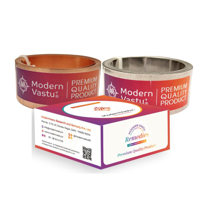 MV VASTU Remedies Strips Copper & Stainless Steel (SS-304) | Size L-10.3 feet x W-1 inch/25mm x Gauge 0.2 mm- (Entrance Toilet Correction and Zone Balancing) – Combo Pack of 2