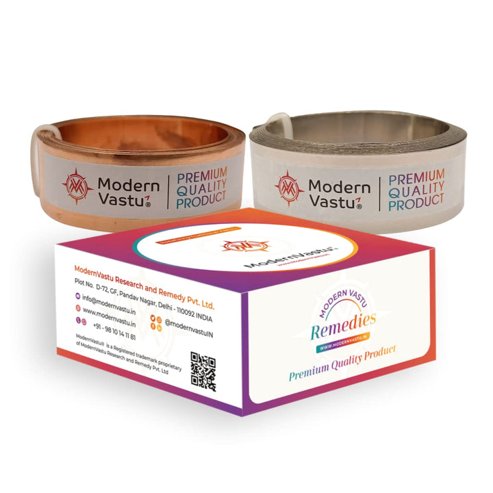 MV VASTU Remedies Strips Copper & Stainless Steel (SS-304) | Size L-10.3 feet x W-0.75 inch/18mm x Gauge 0.2 mm- (Entrance Toilet Correction and Zone Balancing) – Combo Pack of 2