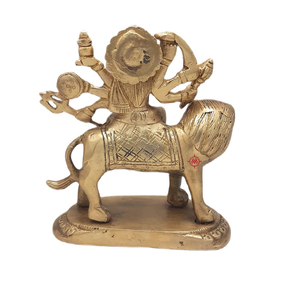 Brass Idol of Maa Durga Statue on Lion for Blessings, Health & Wealth (L 12 Cm/H 13 cm/Wt 1.2 kg)