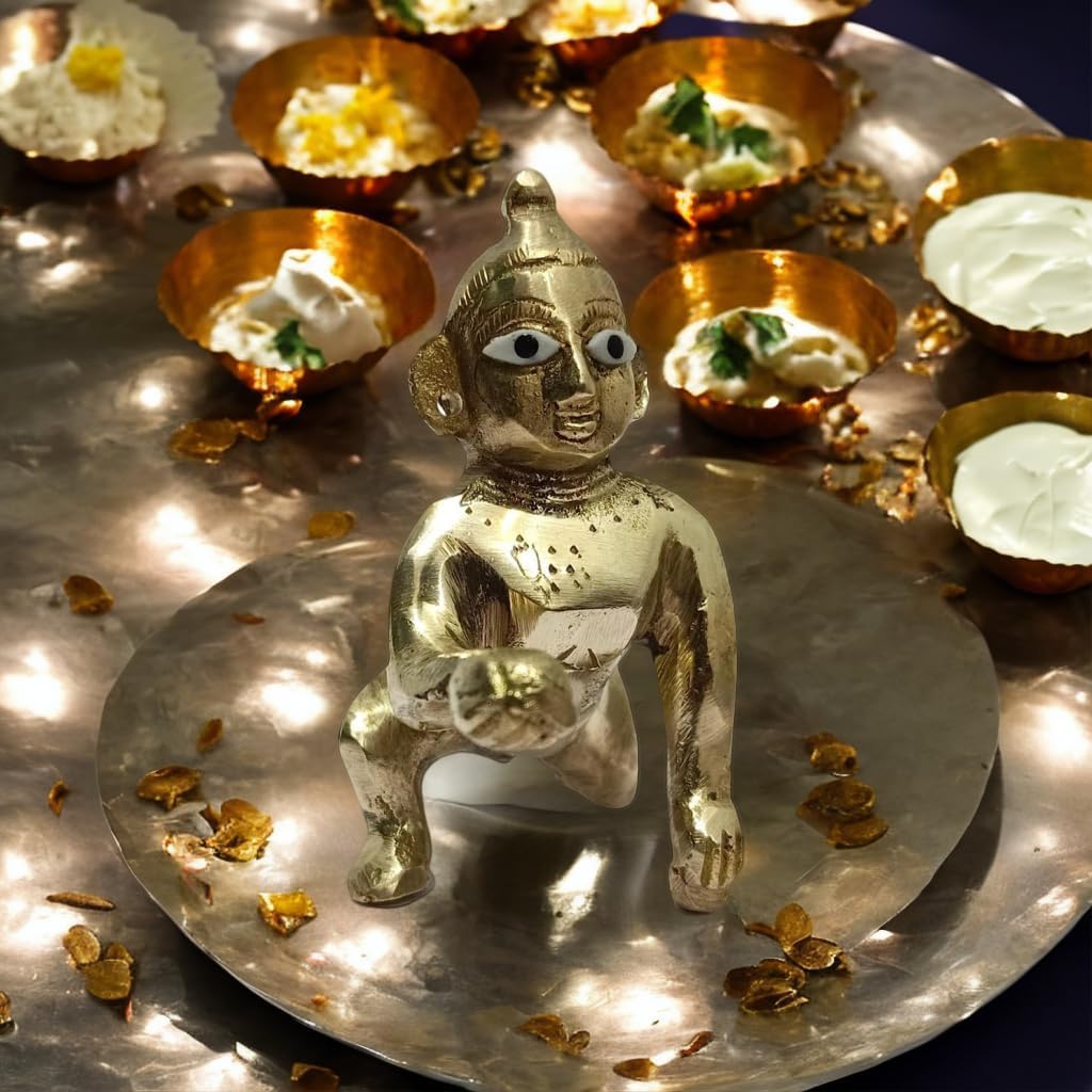 Pure Brass Lord Laddu Gopal Ji God Idol Janmashtami Statue - Weight-300 Grams