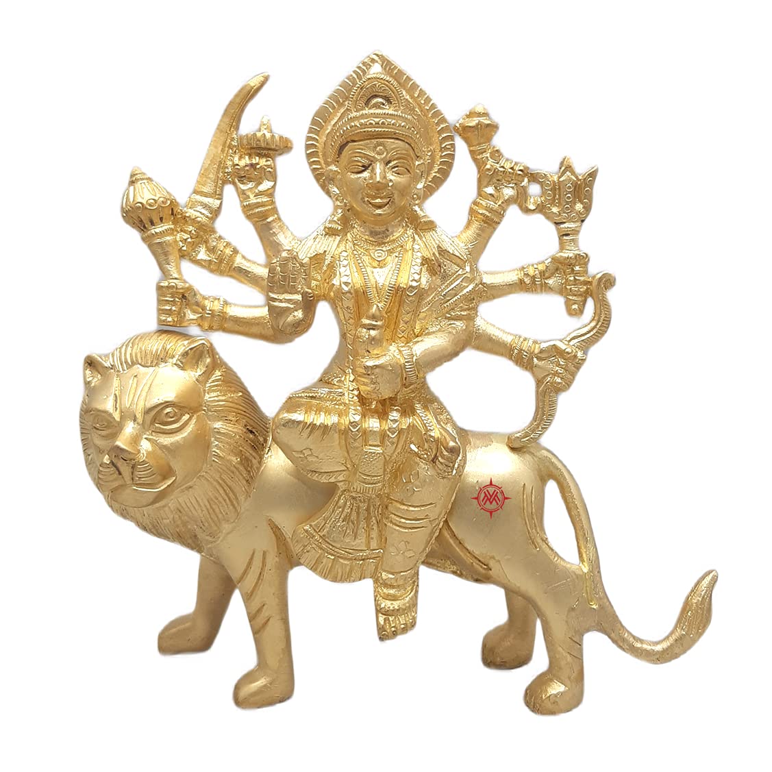 Brass Idol of Maa Sherawali | Maa Durga Statue on Lion for Blessings, Health & Wealth (L 13 Cm/H 14 cm/Wt 1 kg)