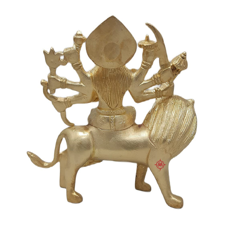Brass Idol of Maa Sherawali | Maa Durga Statue on Lion for Blessings, Health & Wealth (L 13 Cm/H 14 cm/Wt 1 kg)