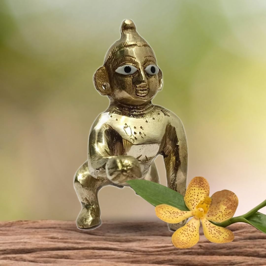 Pure Brass Lord Laddu Gopal Ji God Idol Janmashtami Statue - Weight-300 Grams