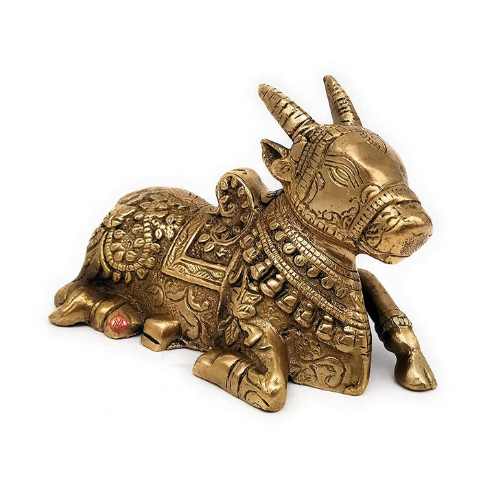 Brass Shiva Nandi Bull Statue Shiva Devotee Nandi Seated | Murti for Home Decoration | Office Décor