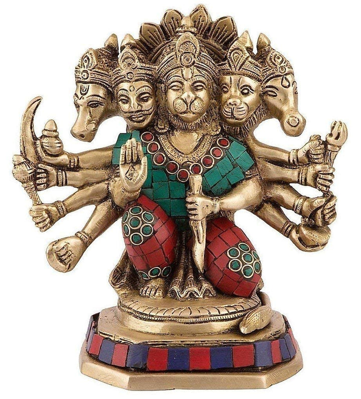 Panchmukhi Hanuman Ji Statue Bajrangbali Murti Brass Gold Plated Gift Article
