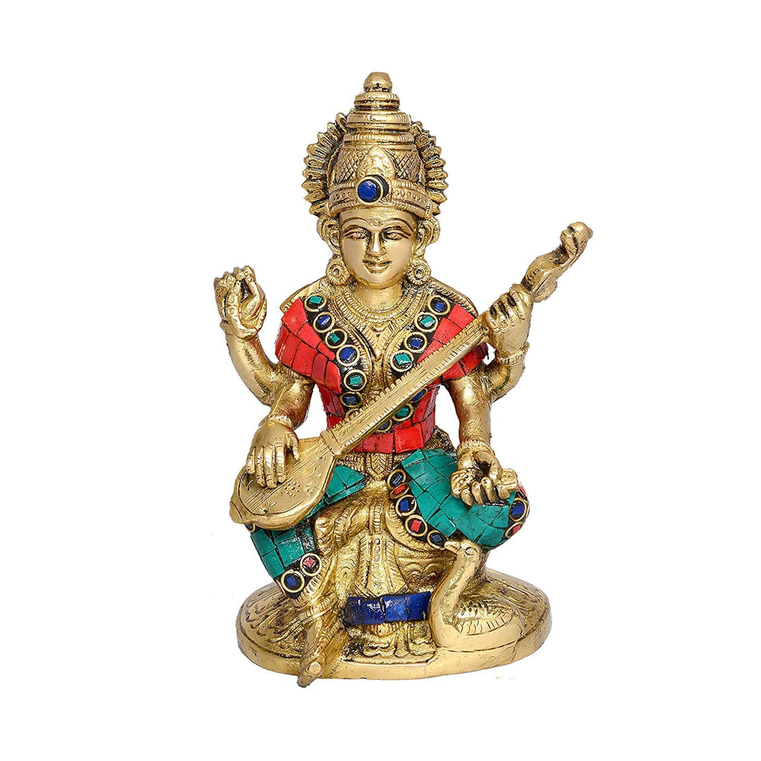 Brass Goddess Maa Saraswati Idol Sitting on Lotus Devi Saraswati Siddhi Murti for Puja Sucess