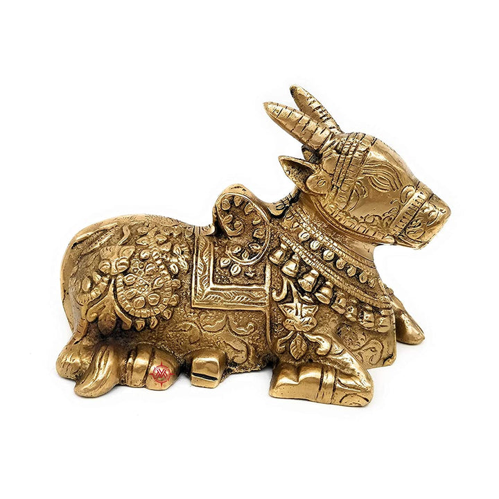 Brass Shiva Nandi Bull Statue Shiva Devotee Nandi Seated | Murti for Home Decoration | Office Décor